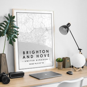 BRIGHTON AND HOVE uk Karte Minimalistische skandinavische Dekoration für Wohnzimmer, Schlafzimmer, Küche