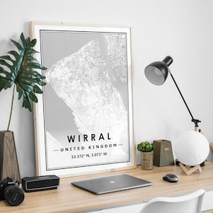 WIRRAL UK carte minimaliste scandinave décoration de la maison nordique, salon, chambre à coucher, impression d’œuvres d’art de cuisine