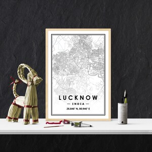 LUCKNOW INDIA Karte minimale skandinavische nordische Dekoration, Wohnzimmer, Schlafzimmer, Küche Kunstwerk Karte Drucke