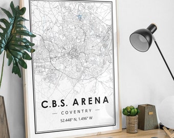 CBS ARENA COVENTRY City Portrait map minimal Football club home decoration, Soccer Living room, bedroom,  artwork print Map Prints