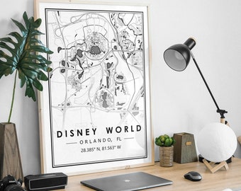 Carte minimaliste de DISNEYWORLD ORLANDO FLORIDA, décoration scandinave nordique, salon, chambre et cuisine, impression d'oeuvres d'art
