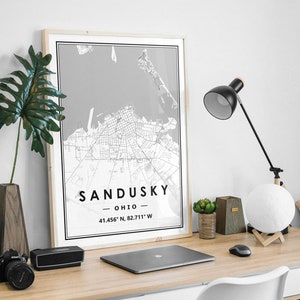 SANDUSKY OHIO USA Karte Drucken minimale skandinavische nordische Dekoration, Wohnzimmer, Schlafzimmer, Küche Kunstwerk Druck