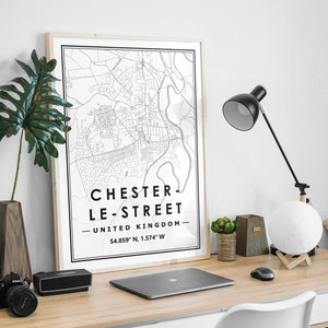 Imprimés de carte de CHESTER-LE-STREET, décoration minimaliste scandinave et nordique, impression d'oeuvres d'art pour le salon, la chambre et la cuisine