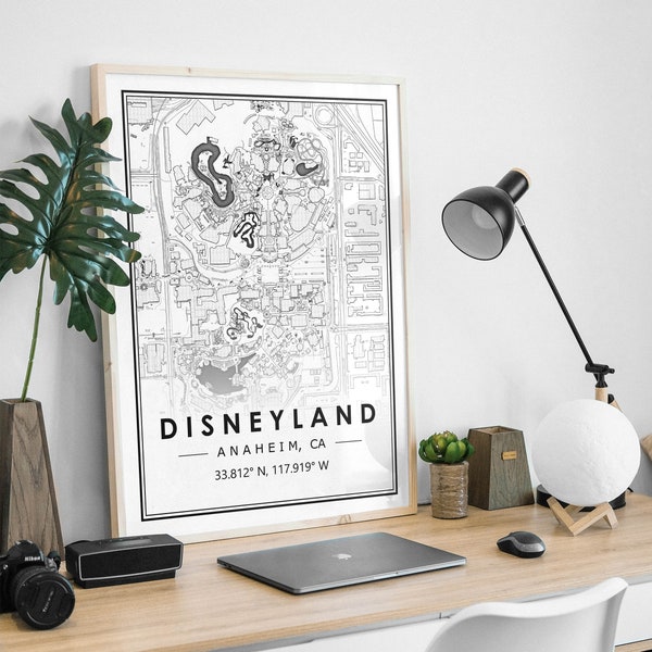 DISNEYLAND ANAHEIM CALIFORNIA  map minimal Scandinavian Nordic home decoration, Living room, bedroom, kitchen artwork print