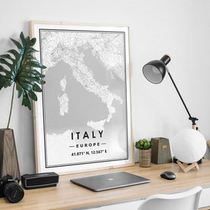 Carte de l'Italie, décoration minimaliste scandinave et nordique, impression d'oeuvres d'art pour le salon, la chambre et la cuisine