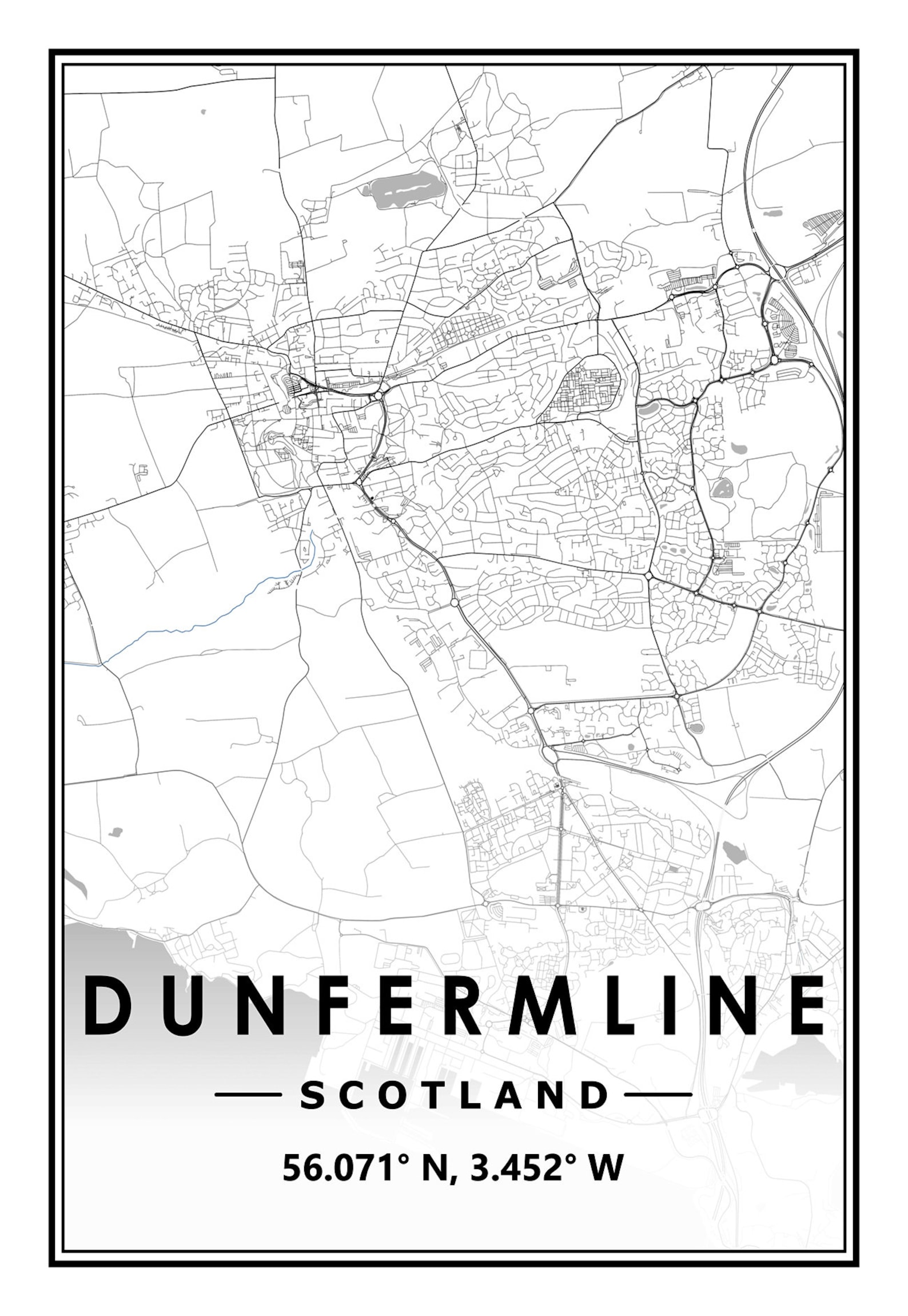 DUNFERMLINE SCOTLAND Portrait Map Minimal Scandinavian Nordic Etsy