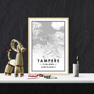 TAMPERE FINLAND Landkarte minimalistische skandinavische Dekoration für Wohnzimmer, Schlafzimmer, Küche