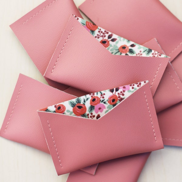 Tea Rose + Red Floral Card Holder | Business Card Holder | Single Sleeve | Wallet | Faux Leather | Vegan friendly | Modern | Minimal