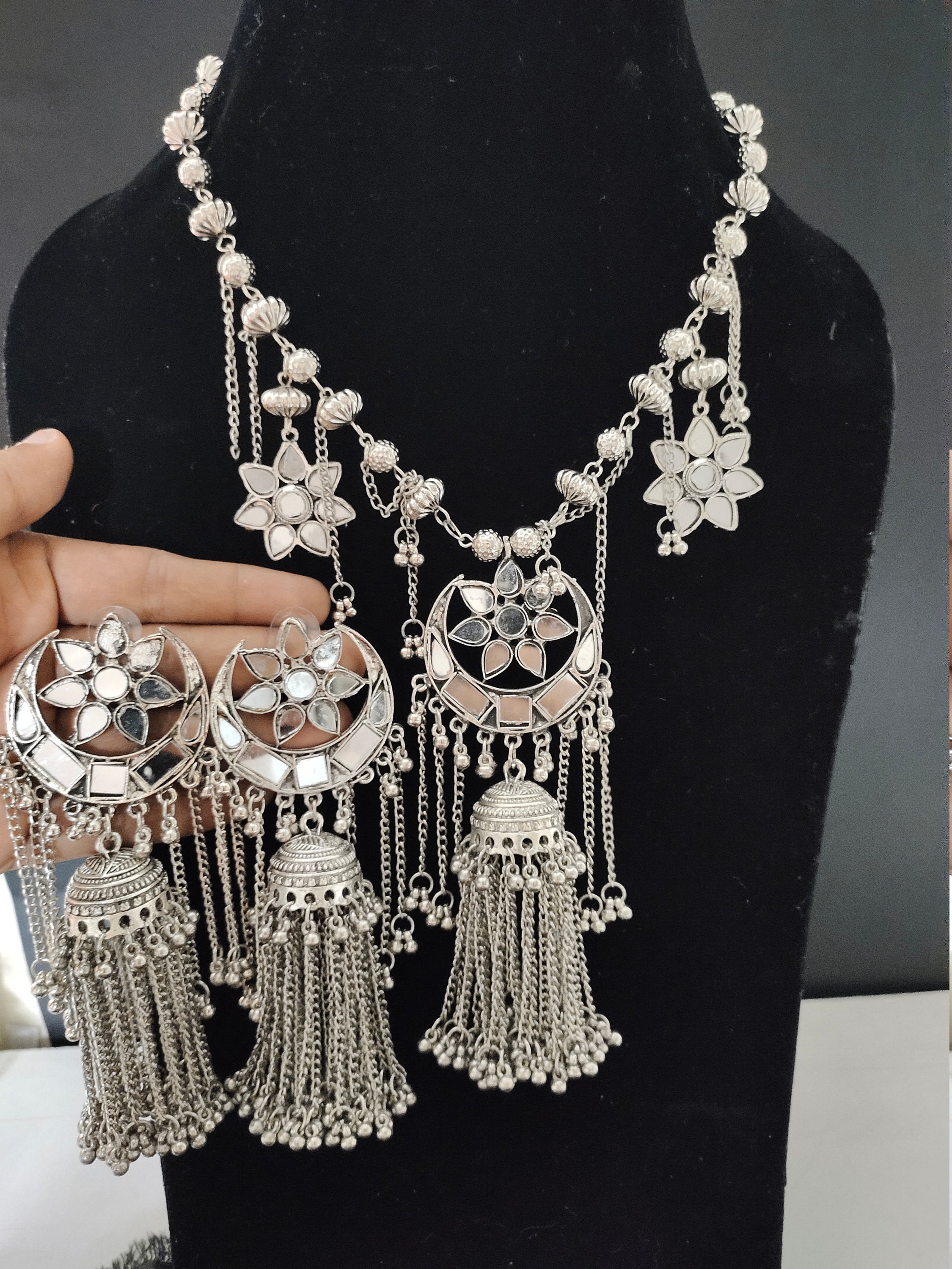 Mirror Necklace set/Silver necklace Set/Oxidized/German Etsy