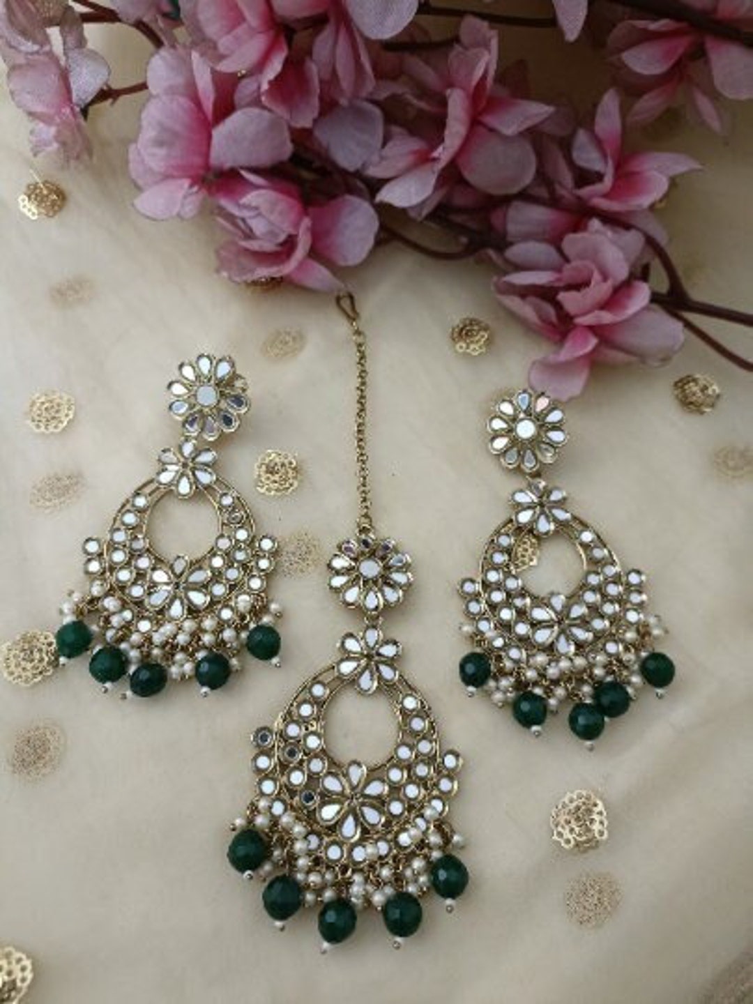 Antique Finish Light Weight Mirror Tikka Earrings Etsy