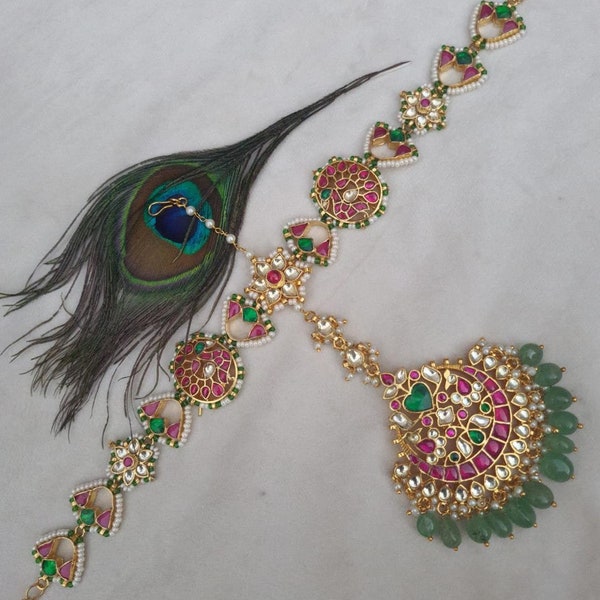 Kundan Matha Patti,Bridal Accessories,Forehead/ kundan mathapatti/Indian Bridal Jewelry/Pakistani mathapatti/Pachi Kundan  seesh phool