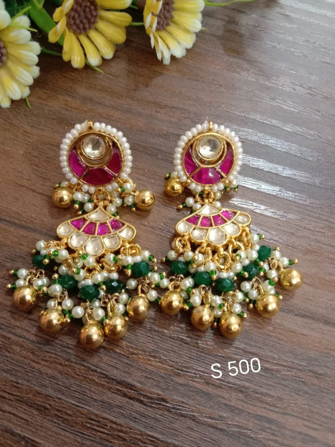 Indian Pachi Kundan Jhumka Earrings South Indian Wedding Gold - Etsy