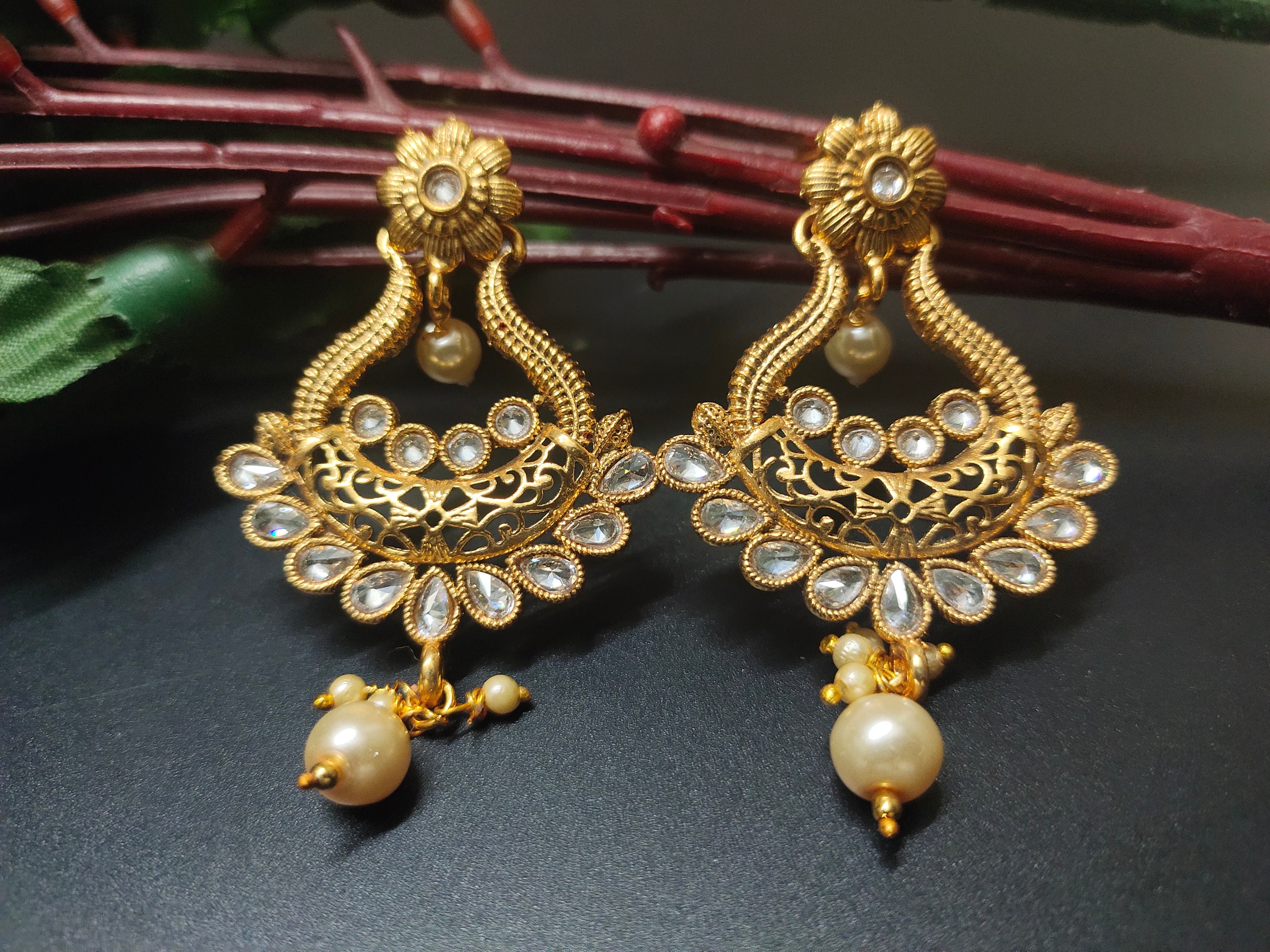 Celebrity Indian ethnic Kundan earrings / Gold-Toned Classic | Etsy