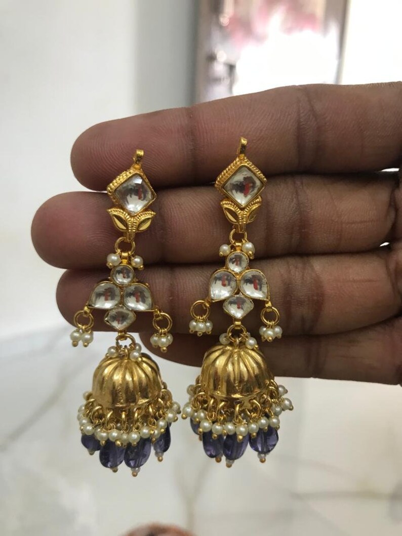 Gold kundan jhumka earrings Clearance