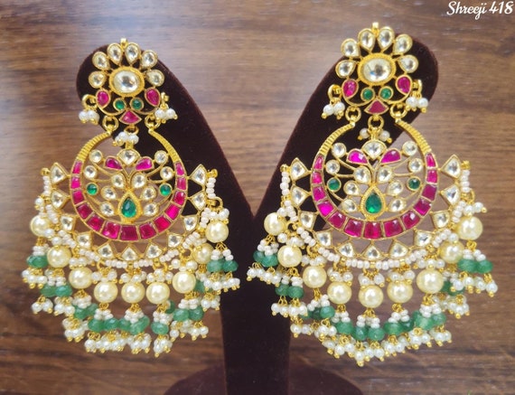 Jadau Pachi Kundan Long Jhumki Design Gold Jhumka Indian Jewelry