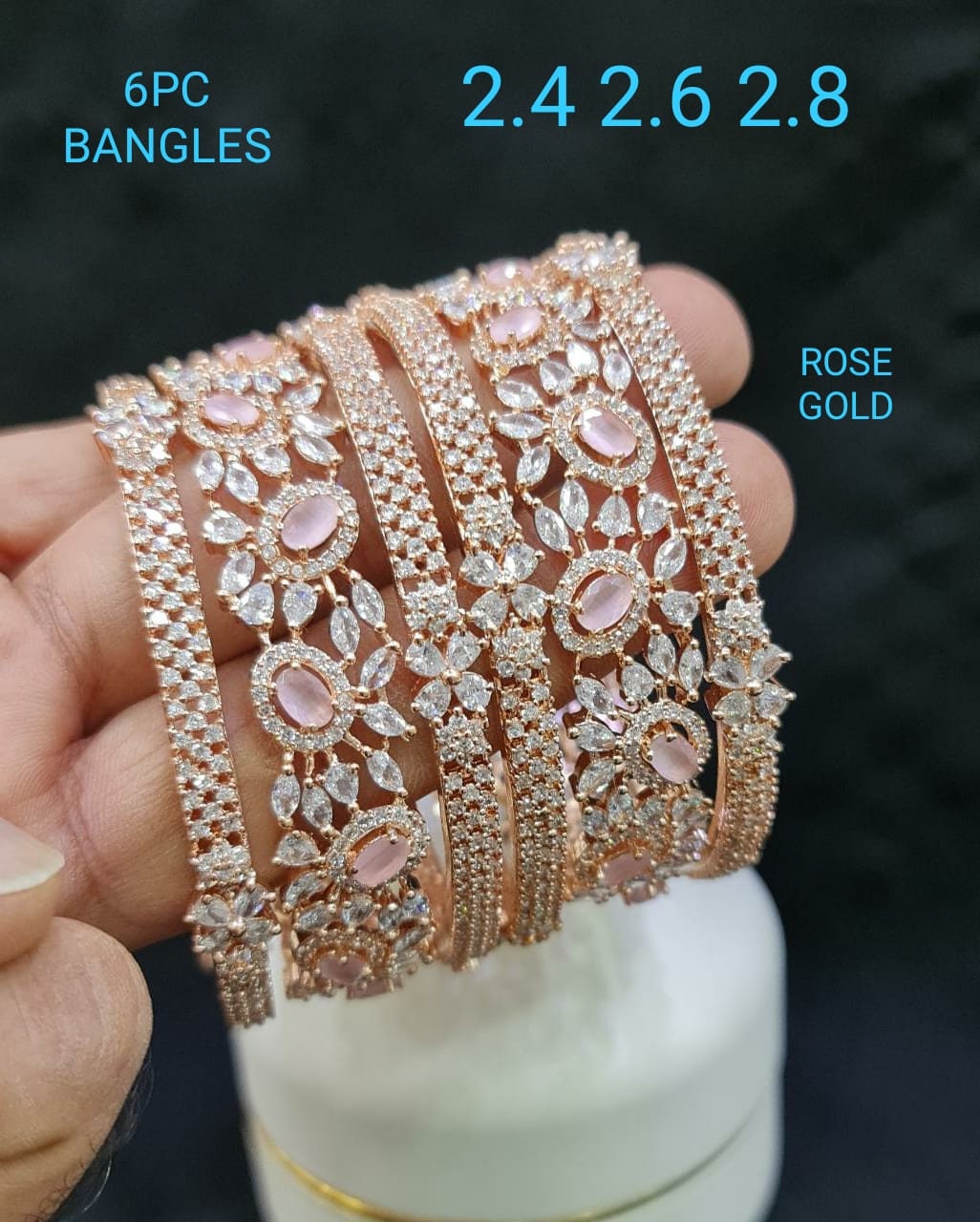 Goldtone Indian Traditional 4 PC CZ Kada Bangle Set Bridal Bracelet Jewelry 2*6