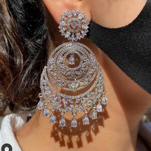 Silver & Rose Gold Chaandbalis/ CZ Chaandbali/ Zirconia Earrings ...