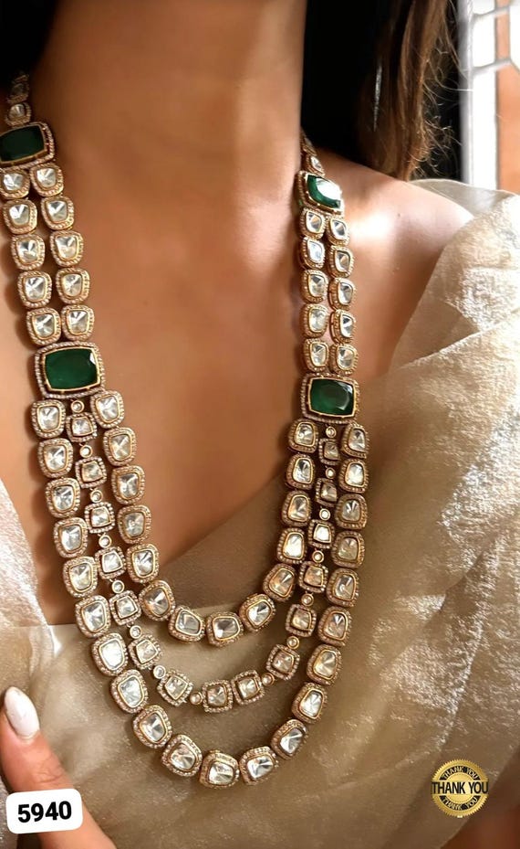 Buy Premium Gold Plated Layered Big Size Uncut Polki Kundan Long