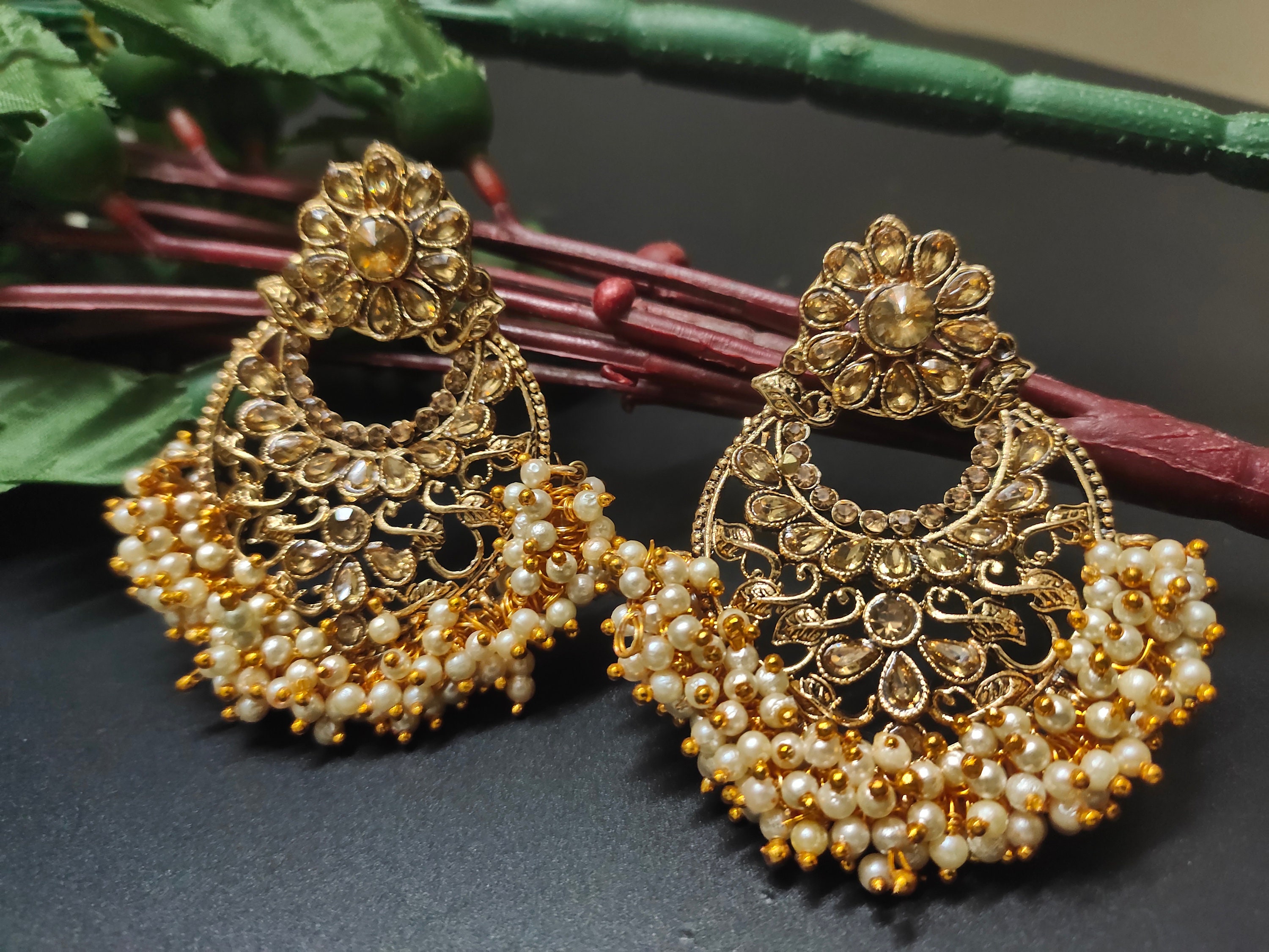 Fine Jadau Kundan chandler pearl earrings polki earring | Etsy