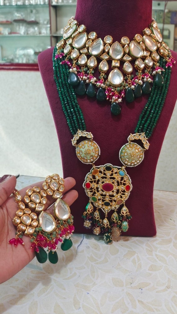 Indian jewellery NECKLACE SET RANI HAAR HEAVY BRIDAL WEDDING PARTY GIFT KUNDAN 