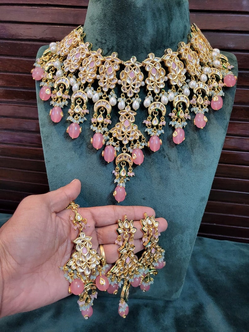 Big Size Jadau Meenakari- shops Kundan choker necklace With Earrings Mangtika Kundan Choker, Indian Jewelry, Bollywood Jewelry, Pakistani Jewelry