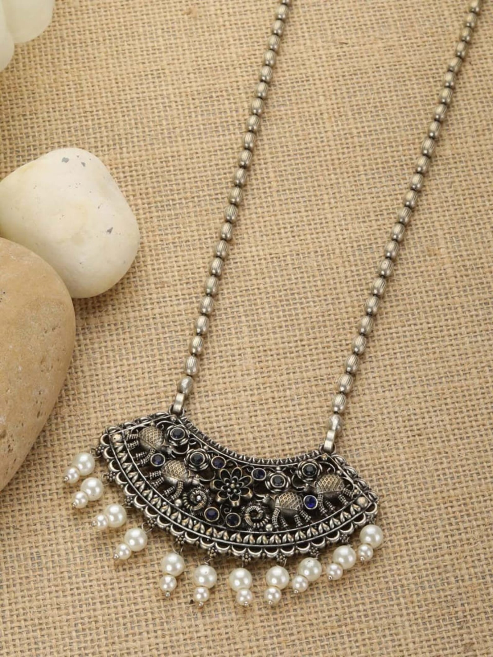 Indian Jewelry Silver Pendant Long Indian Necklace Oxidized Etsy