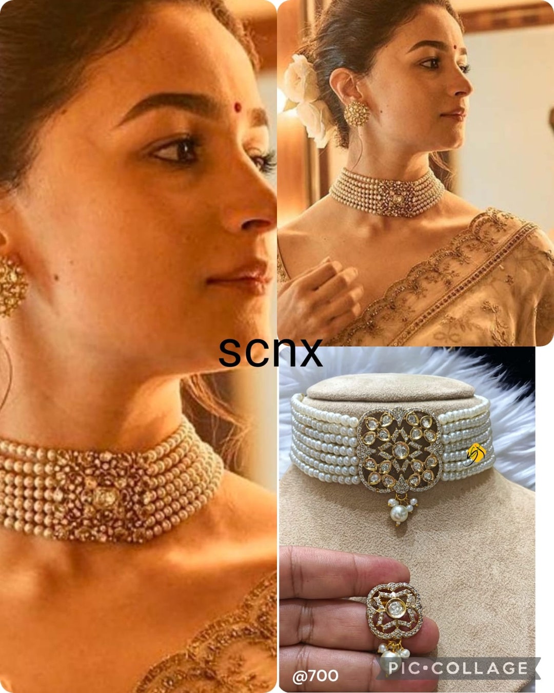 Red Pearl and White Kundan Silver Tone Pearl Beaded Necklace with Earrings main image 1
