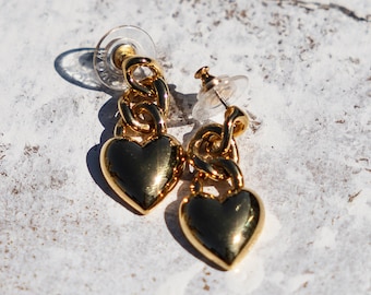 MONET - 1990s Gold Heart Chain Stud Earrings