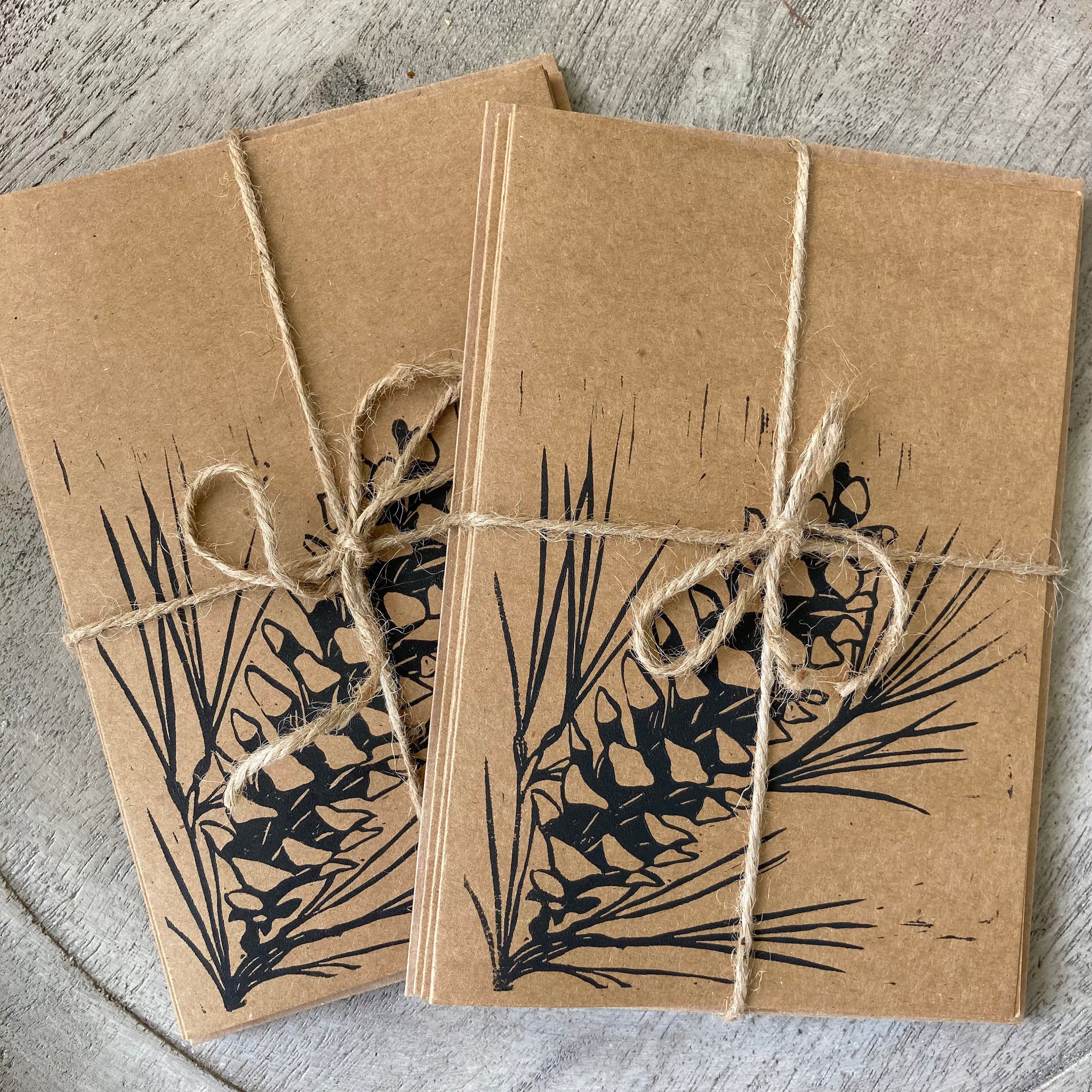 Pine Cone Blank Notecards | Block Printed Notecards | Stationary - Etsy