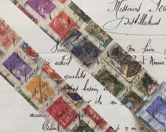 Vintage Stamps Design Masking Tape | Wide Washi Roll | French Post Mail Washi | Large washi roll x 2.5 cm | Colorful Tape Design for MailArt