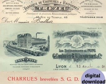 Digital Antique Invoice Letterheads from 1900s French Vintage Invoices