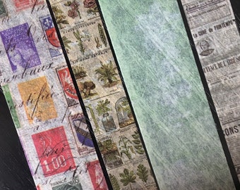 4 rolls washi tape Collection | Vintage Ephemera Washi Tape Set : Botanical, French Ads and Stamps | WIDE rolls