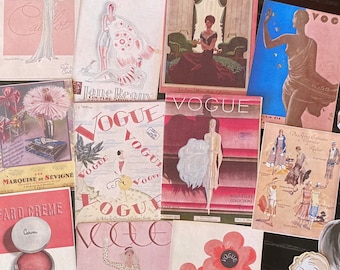 Pink Fashion Magazine Stickers 17pc, 1920s French Couture Covers, Rose Red White Junk Journal Scrapbook Happy Mail
