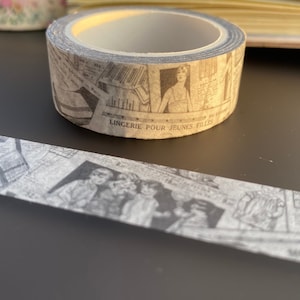 Vintage Newspaper Washi Tape | French Vintage Washi Design | Antique Magazine Grey Washi Design | Vintage style masking tape, 1.5 cm x 10 m