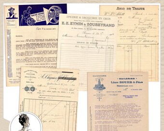 Factura francesa de los años 60 (descarga digital), recibos antiguos de la posguerra escritos a mano, auténticos documentos comerciales (diario de recuerdos).