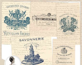 Digital French Letterheads | Printable French Vintage Logos | Digital Vintage Journal Kit | Digital French labels | Vintage Decor Background