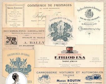 Digital French Letterheads, billhead logos from vintage invoices