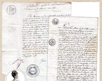 1800年代のフランスの手書きの手紙、アンティークの法的および個人的な