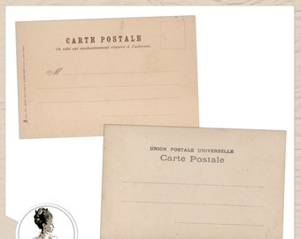 Digital Blank Postcards back, Vintage French cards digital, Vintage stationery printables