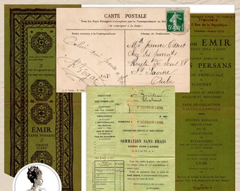 Digital Green Ephemera Pack | Vintage Ephemera in French with Green theme | Green Pages Printables | French Digitals