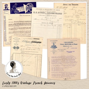 Vintage French Papers Digitals |  Invoices A4 Pages in French Digitals | Scrapbooking Printables French Paper Pack | Digital French Letters