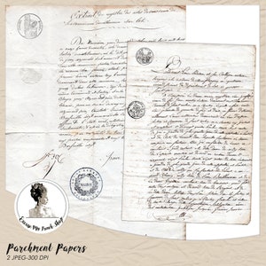 Pergamene antiche digitali scritte a mano in francese / Lettere francesi d'epoca digitali / Lettere corsive francesi da scaricare / Download in francese