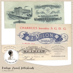 Carta intestata francese d'epoca da scaricare digitalmente / Materiale effimero antico stampabile per diari di scarto, scrapbooking, collage, artigianato / Lettere antiche