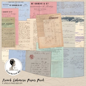 Kit di effimeri digitali vintage francesi / Pagine di diario colorate / Carta per collage / Carte antiche stampabili / Download immediato /