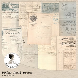Digital Vintage French Letters | French Cursive Digitals | Digital Ephemera Sampler | Digital Pack of Vintage Invoices