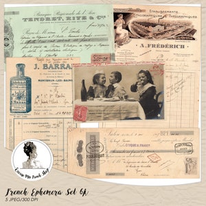 Digital Scrapbooking Paper Pack | French Ephemera Vintqge documents | Digital Vintage Checks and Invoices | Mixed French Papers Printable