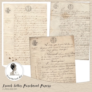 Manuscrito francés antiguo digital / Escritura francesa a mano en pergamino / Documentos antiguos imprimibles / Escritura cursiva francesa manuscrita imprimible