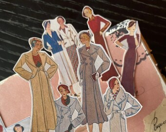 6 x Retro ladies stickers, 1920s replica stickers, Vintage ladies stickers, French fashion stickers