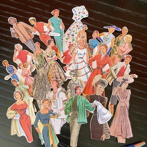 Stickers mannequins vintage x 21 pièces | Stickers filles vintage des années 50 | Stickers de journal colorés | Papier autocollant mat fait main