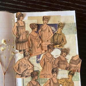 Adesivi di moda retrò anni '900 / Adesivi di donne vittoriane / Confezione di adesivi in tonalità seppia / Piccoli adesivi di ragazze vintage / Adesivi color Kraft /